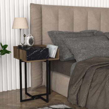 MAGMA vysoký nočný stolík, orech/čierny mramor