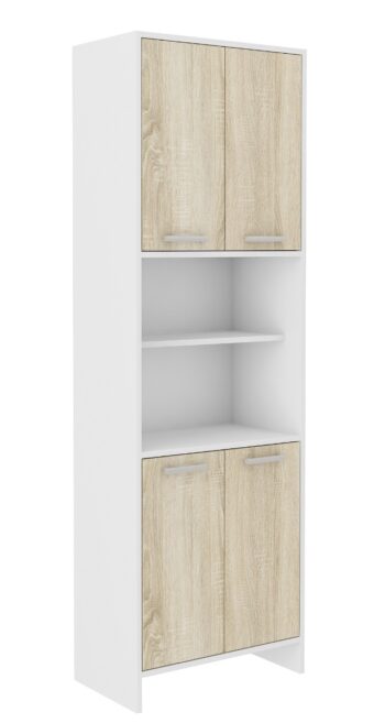 MELINDA kúpeľňová 4-dverová skrinka, dub Sonoma / biela