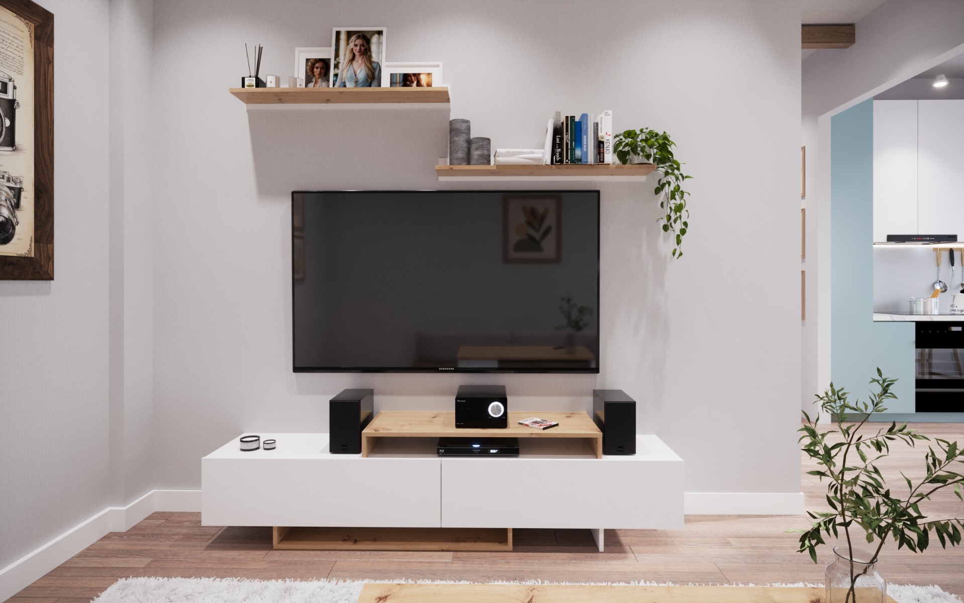 MILANO obývacia stena, biela/dub Artisan MILANO obývacia stena, biela/dub Artisan