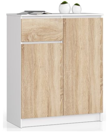 Moderná, vysoká komoda NIKOL80, biela / dub Sonoma