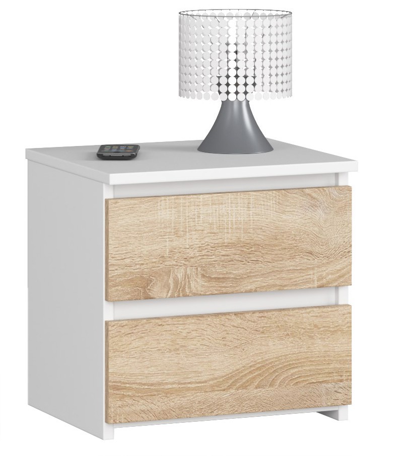 Moderný nočný stolík CALIN40, biely / dub Sonoma Moderný nočný stolík CALIN40, biely / dub Sonoma