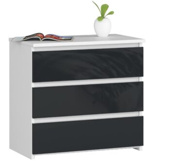 Moderný nočný stolík CLAN60, biely / grafit lesk