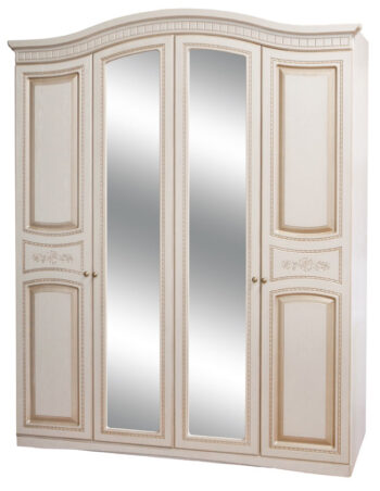 NIKA šatníková skriňa 4D, biele drevo/patina