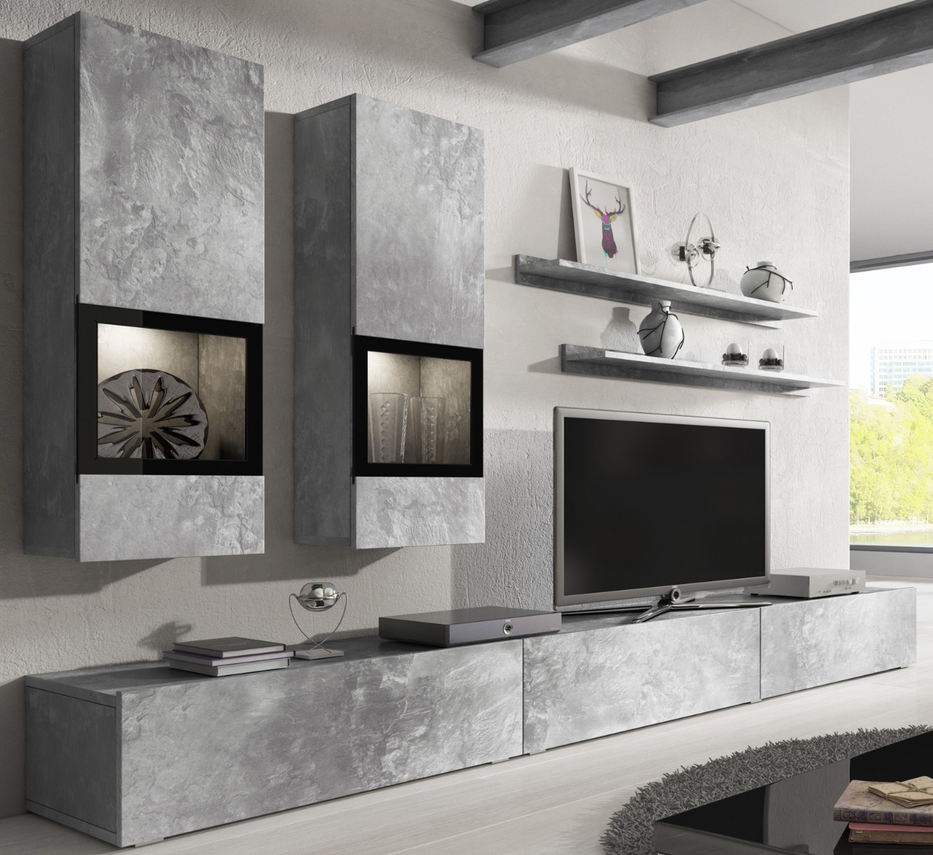 Obývacia stena Barly 10 svetlý betón Obývacia stena Barly 10 svetlý betón