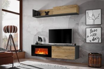 Obývacia stena Dalia E s elektrickým krbom,antracit/Dub flagstaff