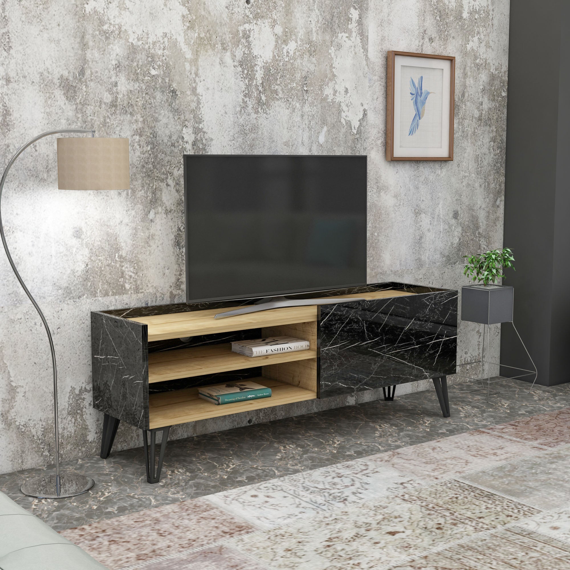 PORTAL TV stolík na nožičkách, dub / čierna PORTAL TV stolík na nožičkách, dub / čierna