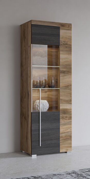 POUND vysoká vitrína pravá, orech Satin/touchwood