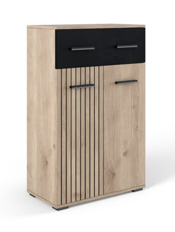 SAMBRE komoda so zásuvkou, biely dub/čierna