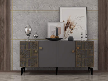 SLIING komoda na nožičkách, antracit/zlatá