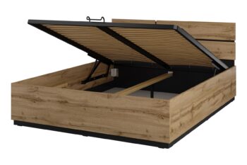 SQUARE posteľ s úložným priestorom 160x200, dub Wotan/čierna
