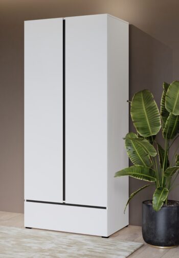 SQUARE šatníková skriňa 2D1S, biela / čierna