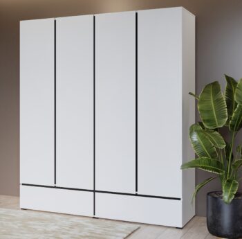 SQUARE šatníková skriňa 4D2S, biela / čierna