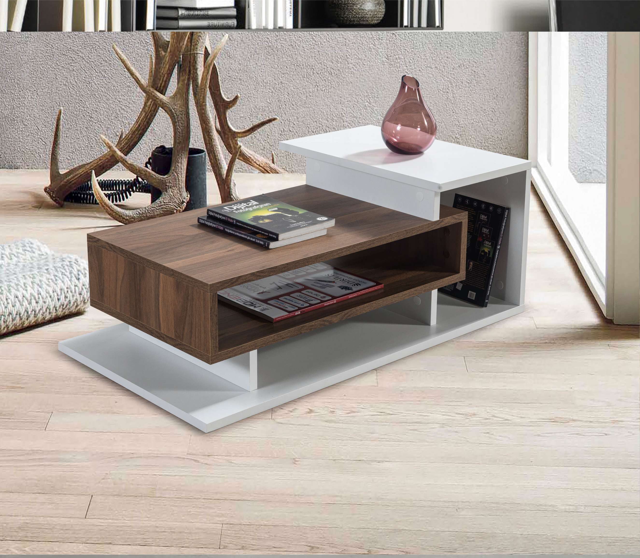 SUMMER konferenčný stolík, biela/orech SUMMER konferenčný stolík, biela/orech