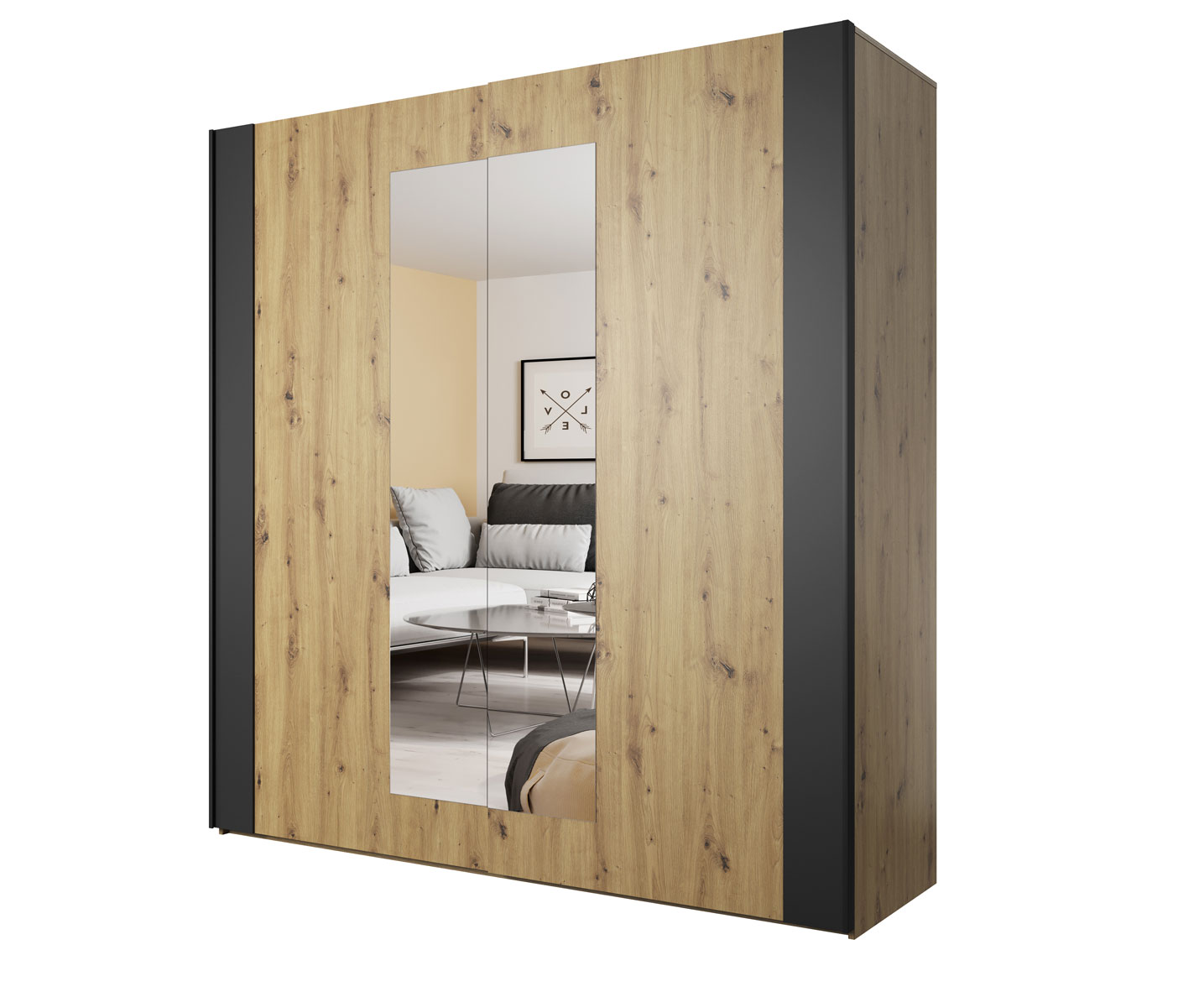 SYNONYM 18 šatníková skriňa so zrkadlom, dub artisan/ čierna SYNONYM 18 šatníková skriňa so zrkadlom, dub artisan/ čierna