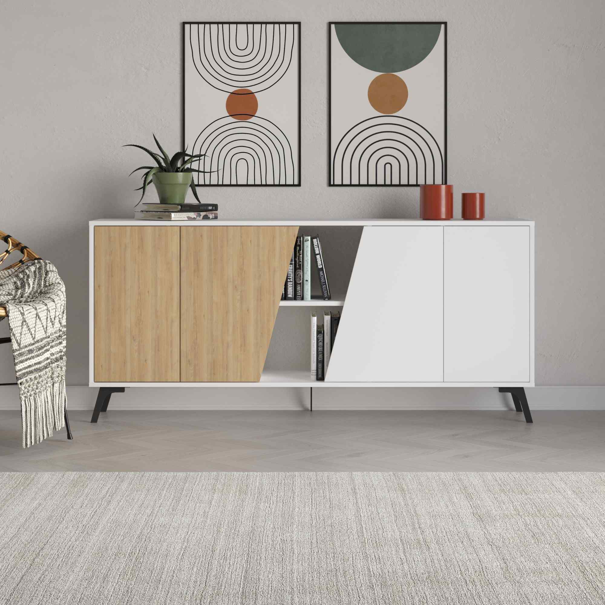 Štýlová komoda LIVIA 180, biely / dub Štýlová komoda LIVIA 180, biely / dub