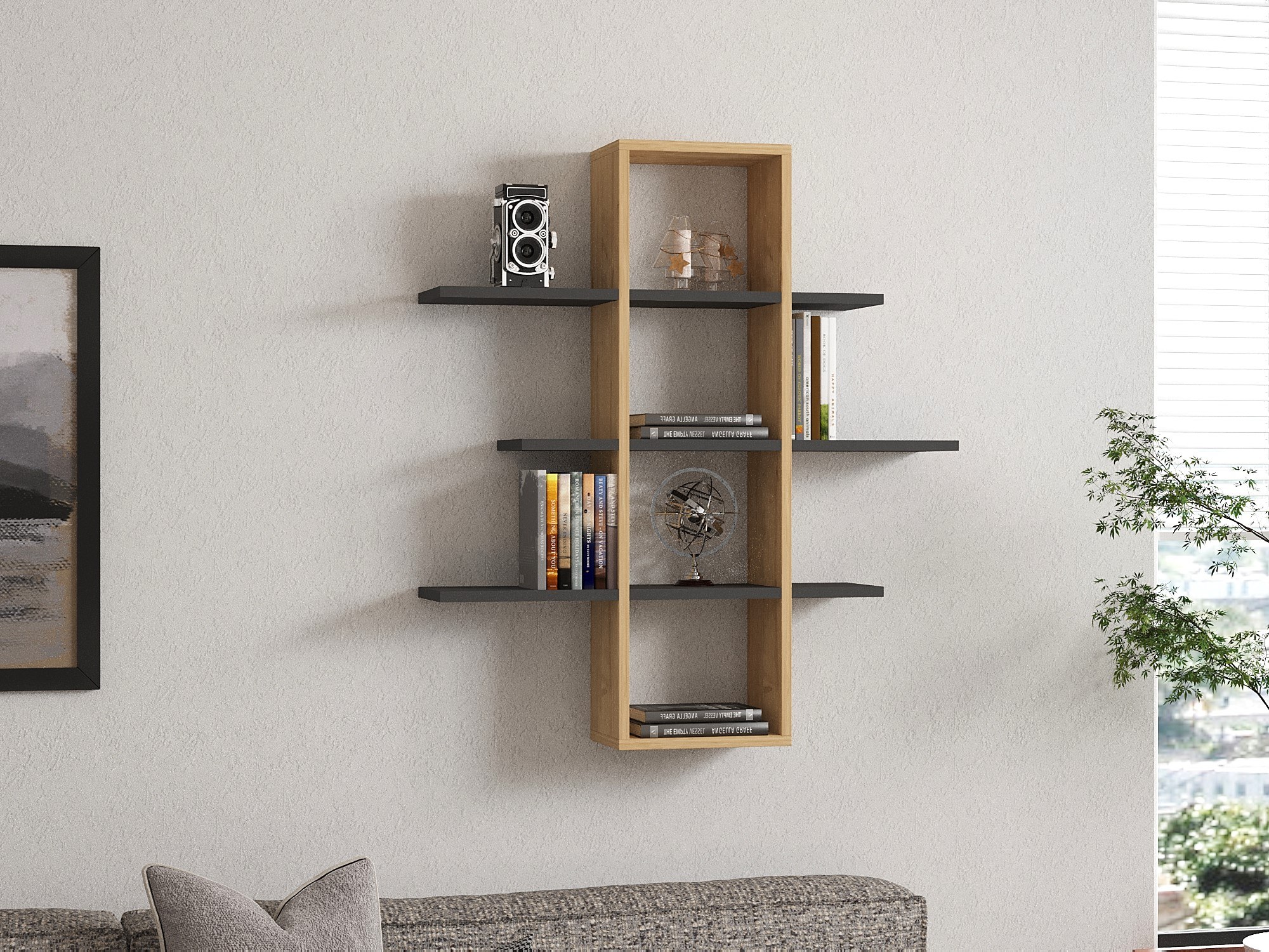 TENT štýlová nástenná polica, dub Sapphire / antracit TENT štýlová nástenná polica, dub Sapphire / antracit