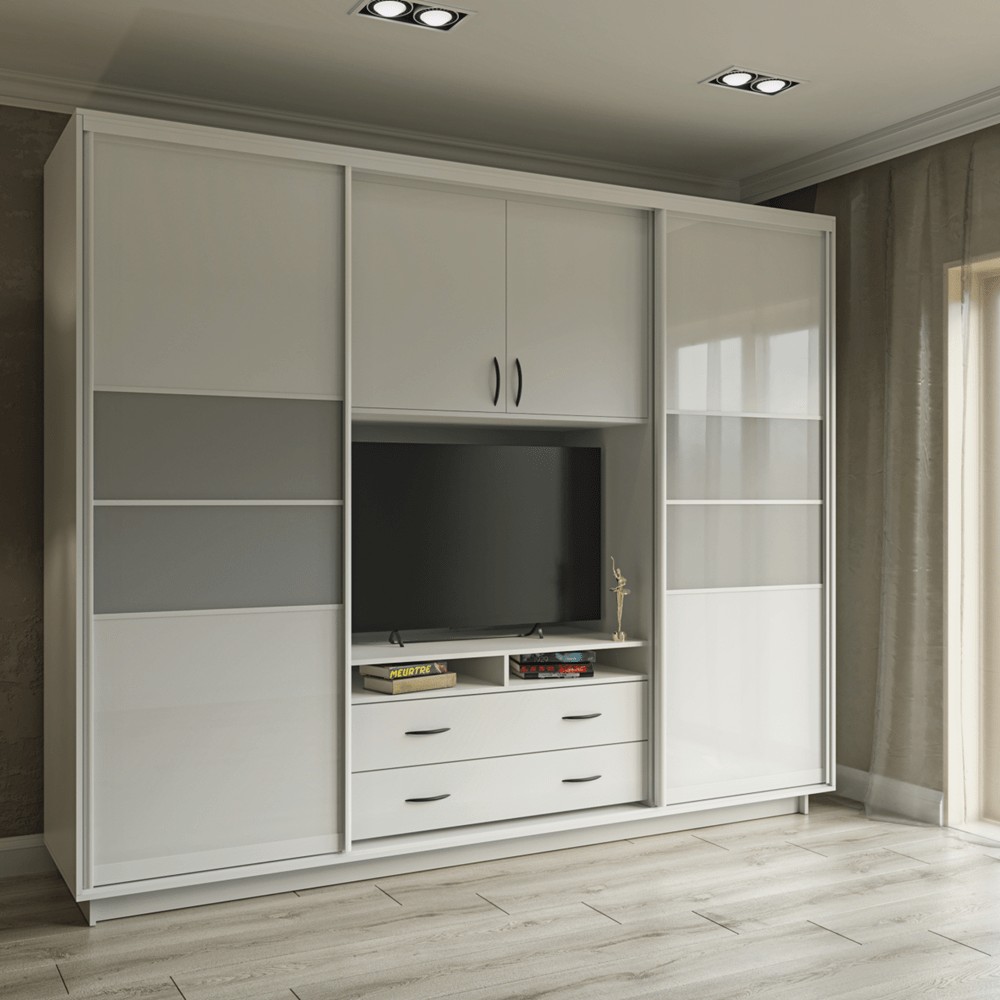 UNIVERZAL 270 skriňa s posuvnými dverami, biele sklo UNIVERZAL 270 skriňa s posuvnými dverami, biele sklo