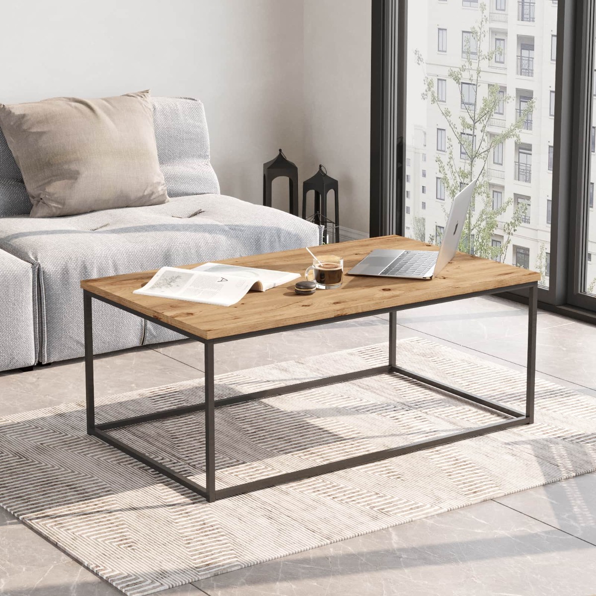 VEGY 10 konferenčný stolík, farba borovica/ čierny kov VEGY 10 konferenčný stolík, farba borovica/ čierny kov