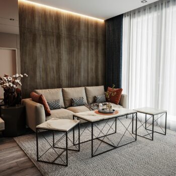 VELMA sada konferenčných stolíkov, biely mramor / čierna