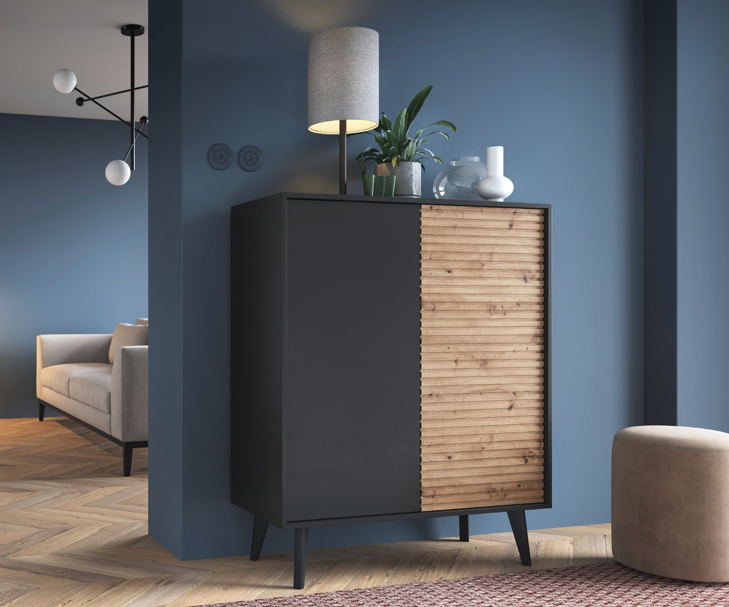 WILLIAM štýlová komoda KD104, dub Artisan/čierna WILLIAM štýlová komoda KD104, dub Artisan/čierna