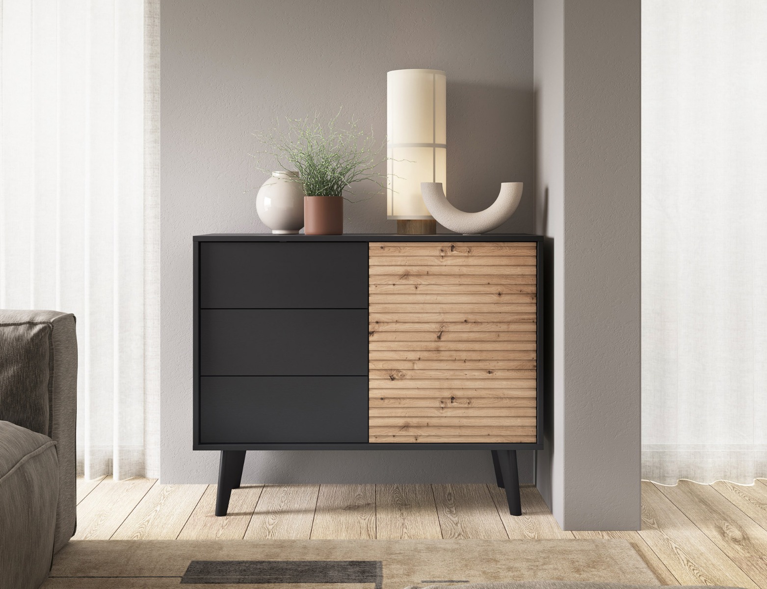WILLIAM štýlová komoda KSZ104, dub Artisan/čierna WILLIAM štýlová komoda KSZ104, dub Artisan/čierna