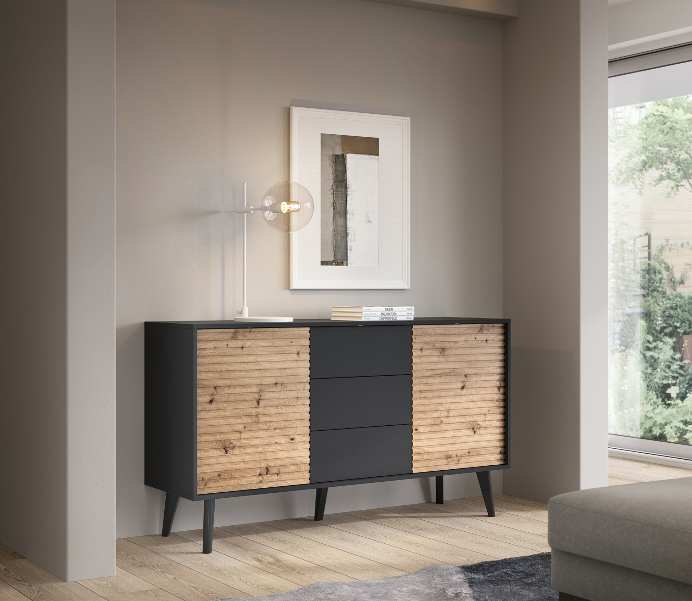 WILLIAM štýlová komoda KSZ154, dub Artisan/čierna WILLIAM štýlová komoda KSZ154, dub Artisan/čierna