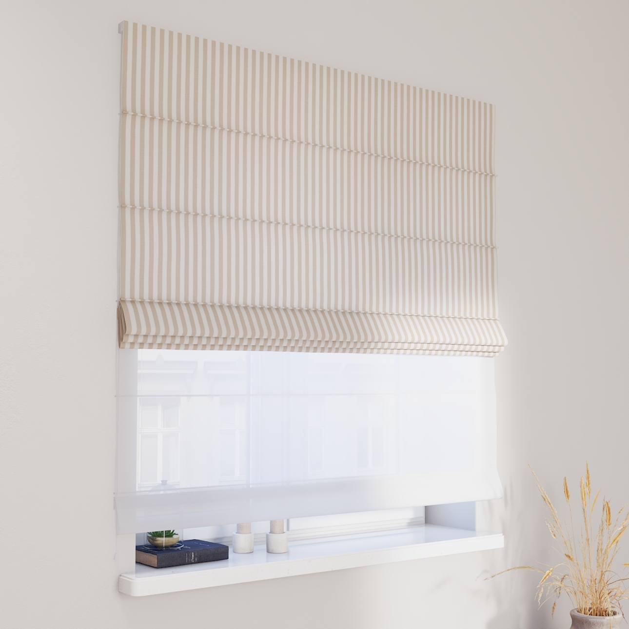 DUO Rímska roleta, béžovo-biele prúžky, Quadro, 136-07 DUO Rímska roleta, béžovo-biele prúžky, Quadro, 136-07