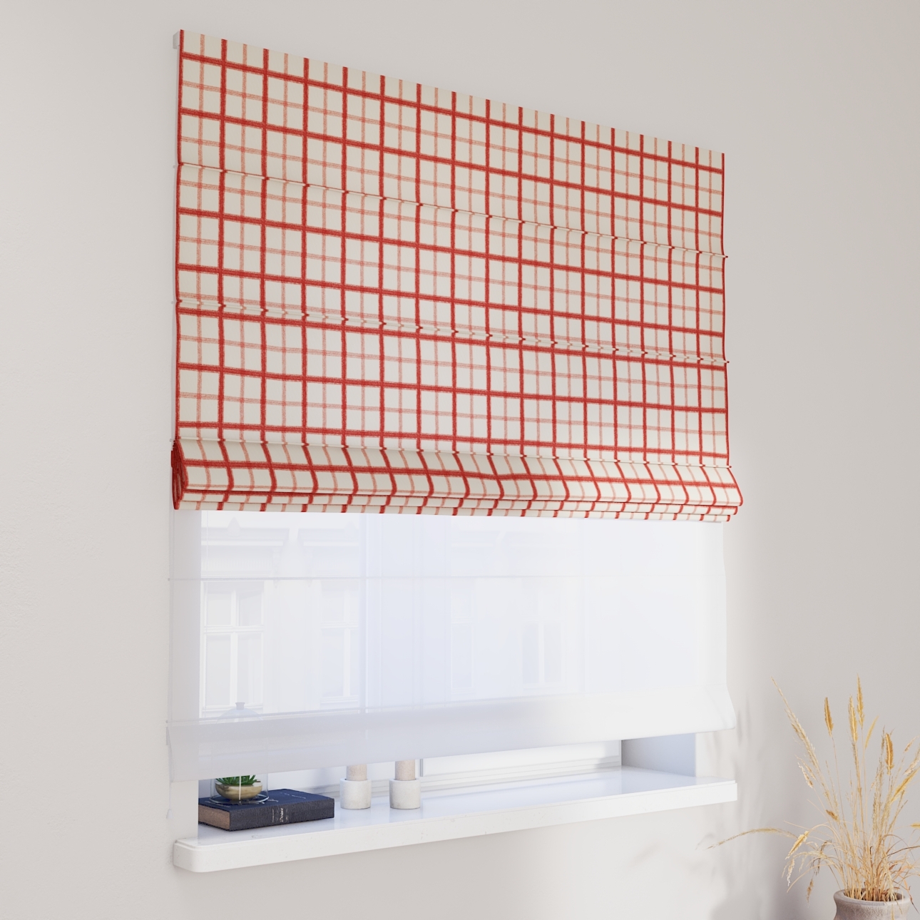 DUO Rímska roleta, bordové káro na svetlobéžovom podklade, Avinon, 131-15 DUO Rímska roleta, bordové káro na svetlobéžovom podklade, Avinon, 131-15