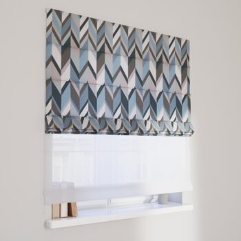 DUO Rímska roleta, geometrické vzory v modrej a béžovej farbe, Vintage 70's, 143-54