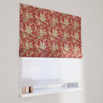 DUO Rímska roleta, kvetinové vzory na pozadí z tehlovo-červenom podklade, Gardenia, 142-12