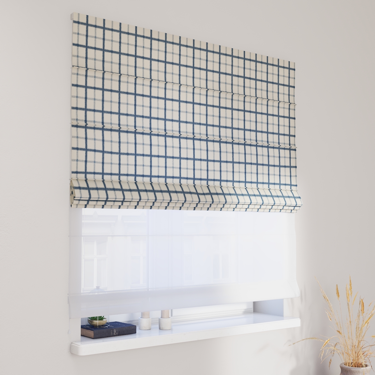 DUO Rímska roleta, modré káro na svetlobéžoom podklade, Avinon, 131-66 DUO Rímska roleta, modré káro na svetlobéžoom podklade, Avinon, 131-66