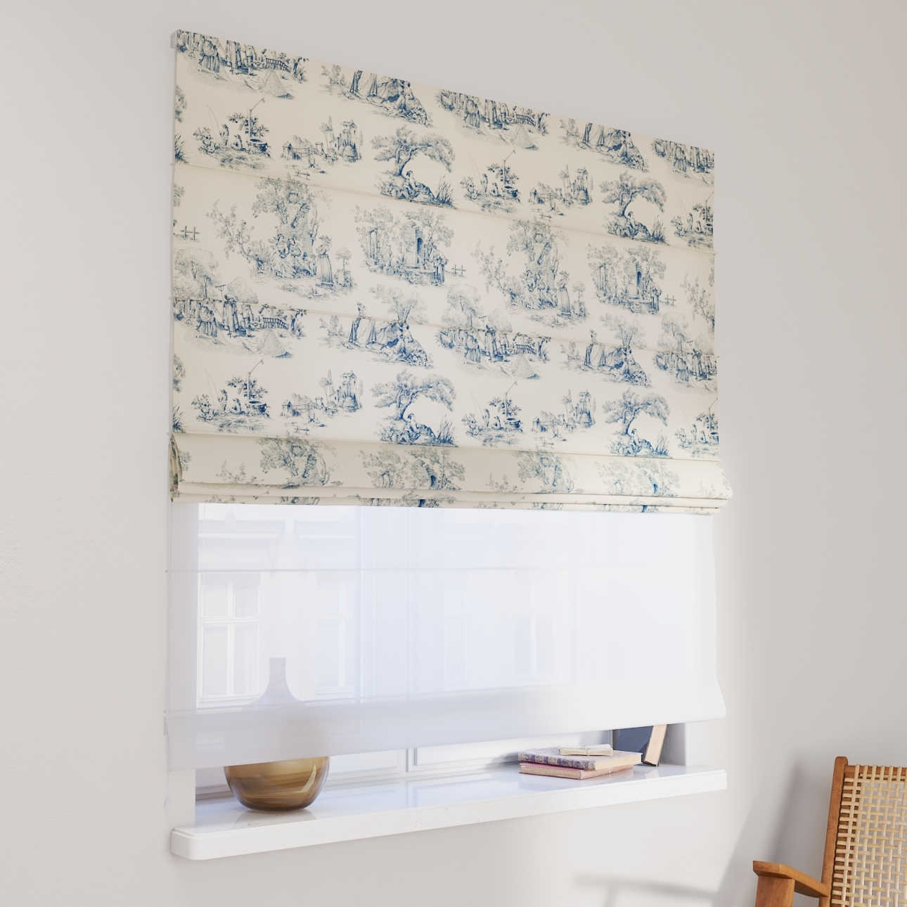 DUO Rímska roleta, modrý vzor na svetlobéžovom podklade, Avinon, 132-66 DUO Rímska roleta, modrý vzor na svetlobéžovom podklade, Avinon, 132-66