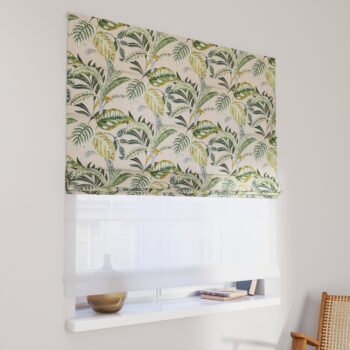 DUO Rímska roleta, olivovozelené kvety na ľanovom podklade, Tropical Island, 142-96