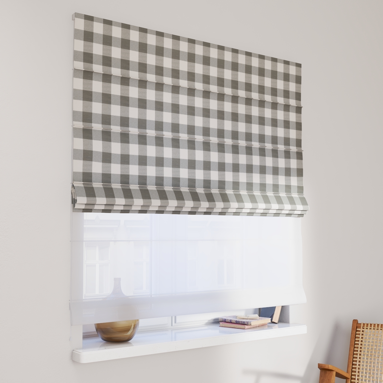 DUO Rímska roleta, sivo-biele veľké káro, Quadro, 136-13 DUO Rímska roleta, sivo-biele veľké káro, Quadro, 136-13