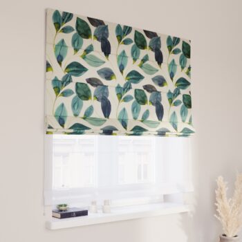 DUO Rímska roleta, smaragdovo - zelené listy s fialovým nádychom na plátne, Abigail, 143-15