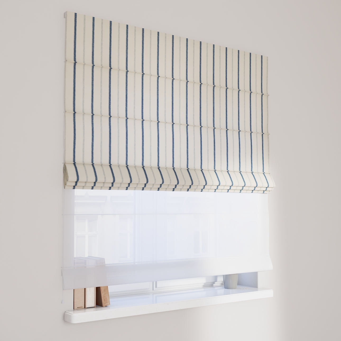 DUO Rímska roleta, svetlo a tmavomodrý pásik na svetlobéžovom podklade, Avinon, 129-66 DUO Rímska roleta, svetlo a tmavomodrý pásik na svetlobéžovom podklade, Avinon, 129-66