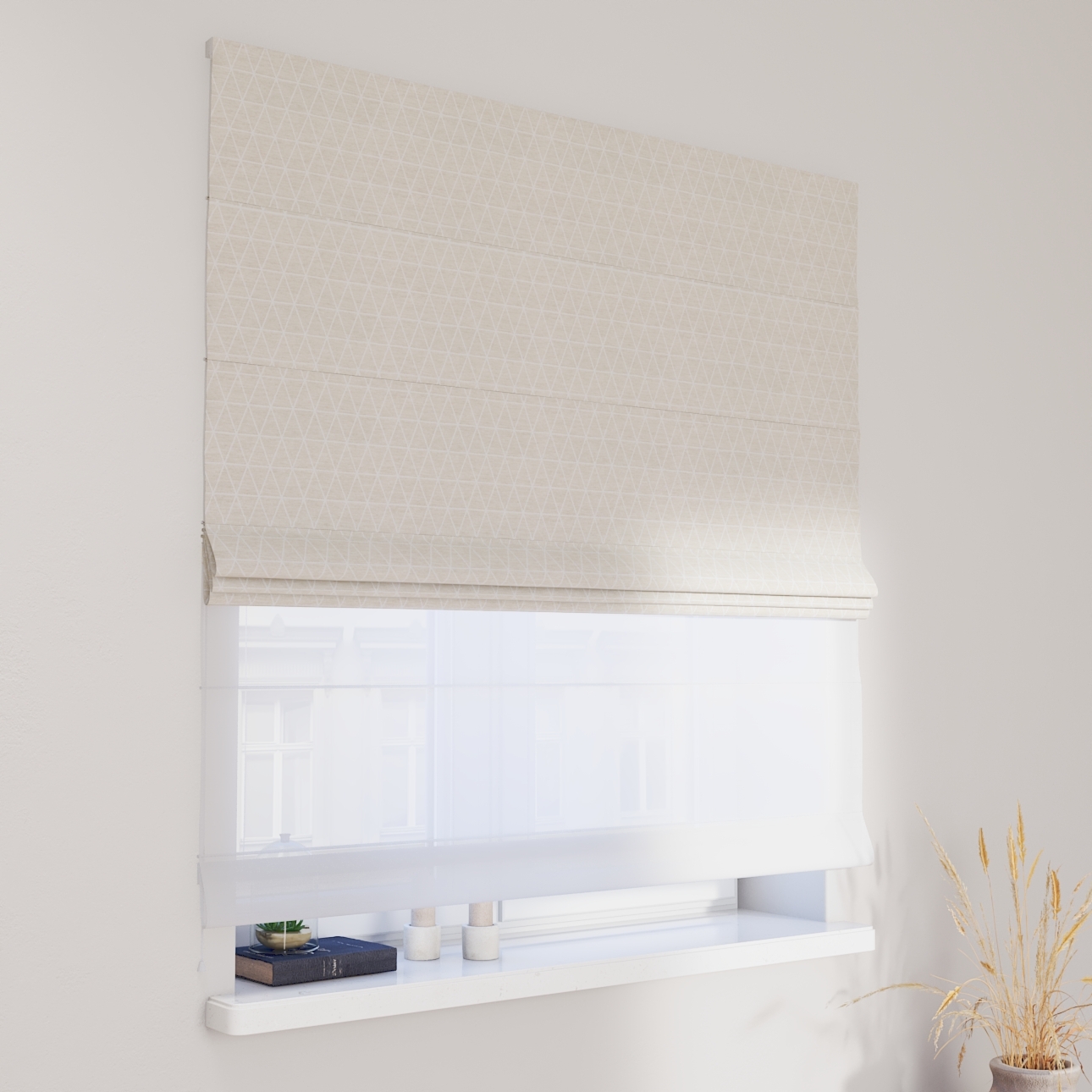 DUO Rímska roleta, trojuholníky na béžovo-ľanovom podklade, Sunny, 143-49 DUO Rímska roleta, trojuholníky na béžovo-ľanovom podklade, Sunny, 143-49