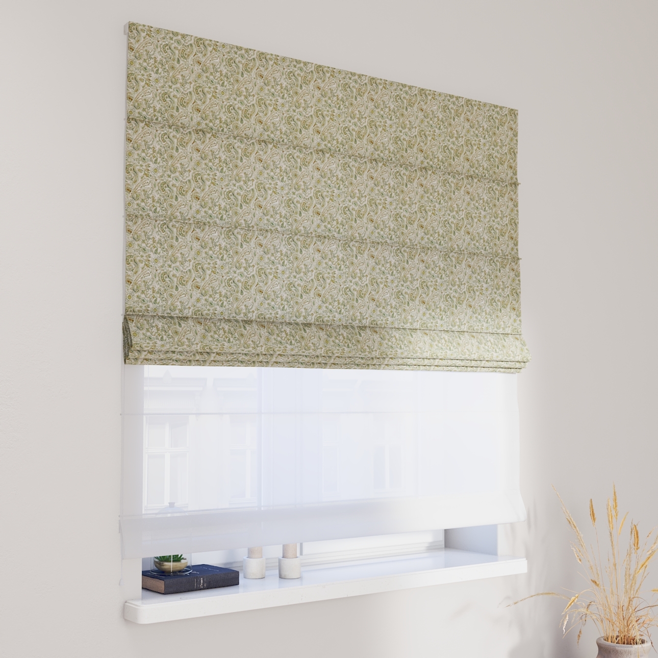 DUO Rímska roleta, zeleno - pomarančové vzory na béžovom podklade, Flowers, 143-68 DUO Rímska roleta, zeleno - pomarančové vzory na béžovom podklade, Flowers, 143-68