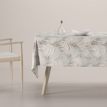 Obrus na stôl obdĺžnikový, béžové a krémové palmové listy na bielom pozadí , Gardenia, 142-14