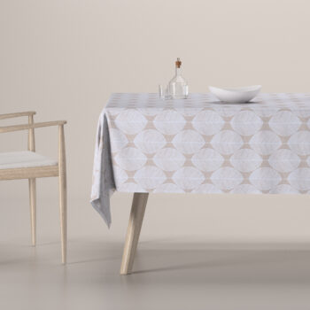 Obrus na stôl obdĺžnikový, biele listy na béžovom podklade , Sunny, 143-85
