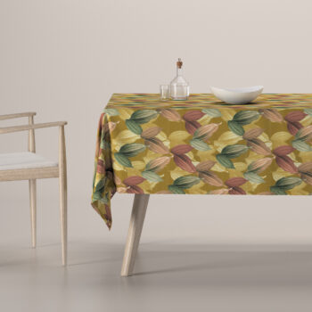 Obrus na stôl obdĺžnikový, farebné lístie na horčicovom podklade, Abigail, 143-22
