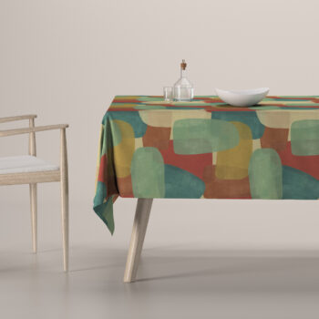 Obrus na stôl obdĺžnikový, geometryczne wzory w czerwono-zielonej kolorystyce, Vintage 70's, 143-75