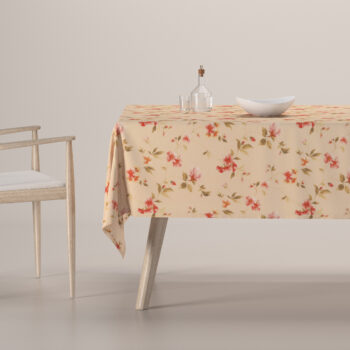 Obrus na stôl obdĺžnikový, jemané ružové kvety na svetlom ľanovom podklade, Londres, 143-88