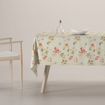 Obrus na stôl obdĺžnikový, jemné ružovozelené kvety na zelenkavomodrom podklade, Londres, 143-89