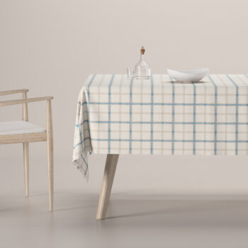 Obrus na stôl obdĺžnikový, modré káro na svetlobéžoom podklade, Avinon, 131-66