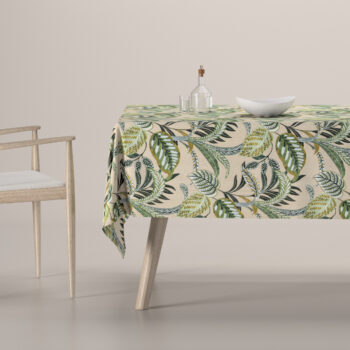 Obrus na stôl obdĺžnikový, olivovozelené kvety na ľanovom podklade, Tropical Island, 142-96