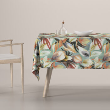 Obrus na stôl obdĺžnikový, oranžovo-gaštanovo-žlté listy na pozadí mäty, Abigail, 143-61