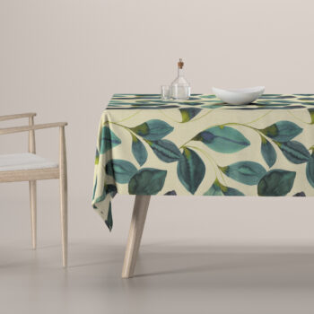 Obrus na stôl obdĺžnikový, smaragdovo - zelené listy s fialovým nádychom na plátne, Abigail, 143-15