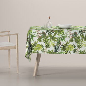 Obrus na stôl obdĺžnikový, zeleno - červené rastliny na bielom podklade, Tropical Island, 143-69