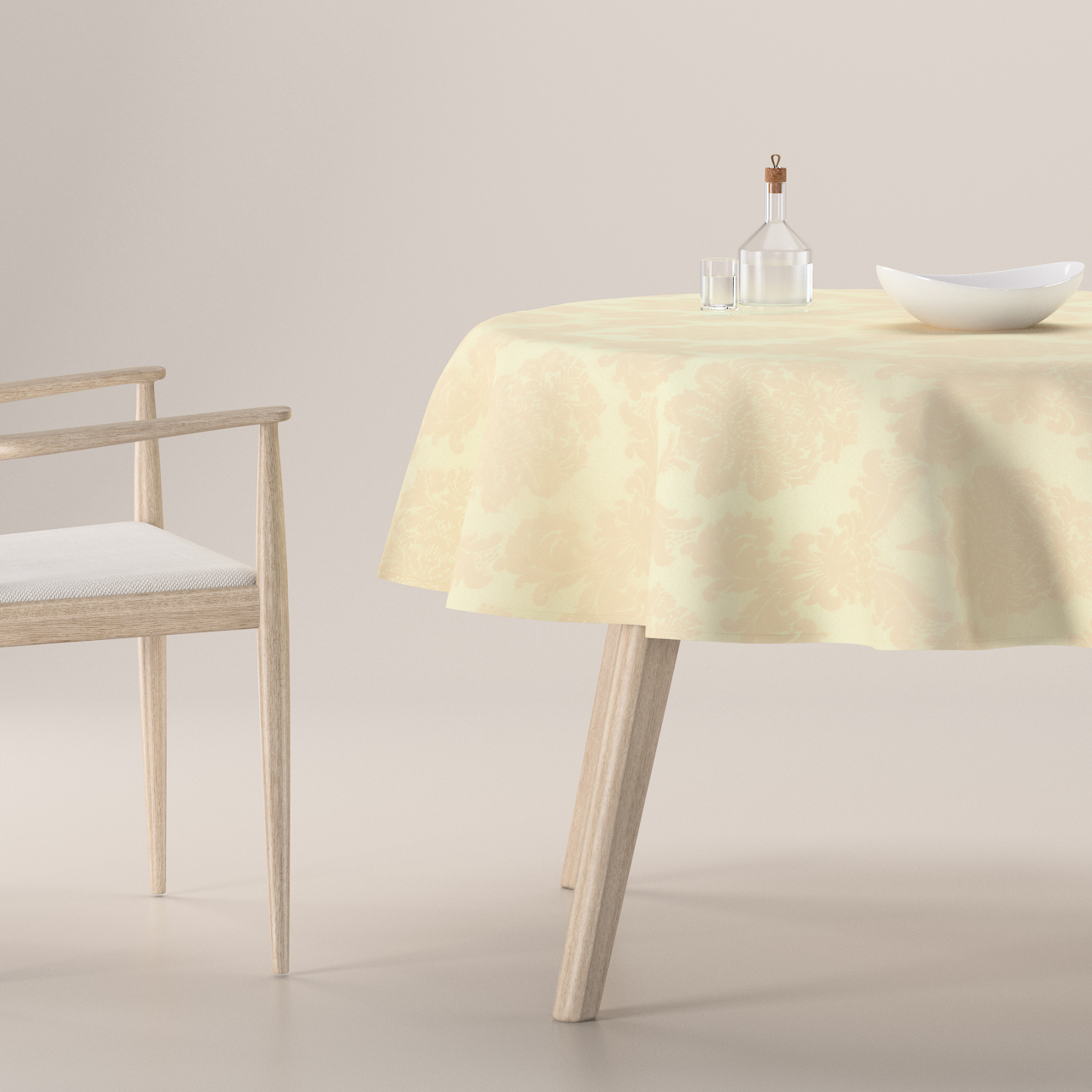 Obrus okrúhly, béžová tkanina s vytkaným ornamentom , Damasco, 613-01 Obrus okrúhly, béžová tkanina s vytkaným ornamentom , Damasco, 613-01